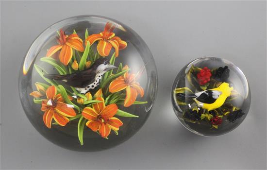 Two Rick Ayotte glass lampwork paperweights; 6cm